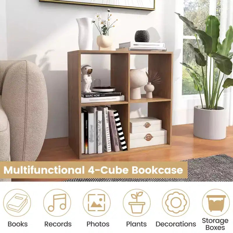 4-Cube Open Bookshelf with Anti-tip Kits Home Modern Style Storage Shelf for Study Black/White/Natural/Brown