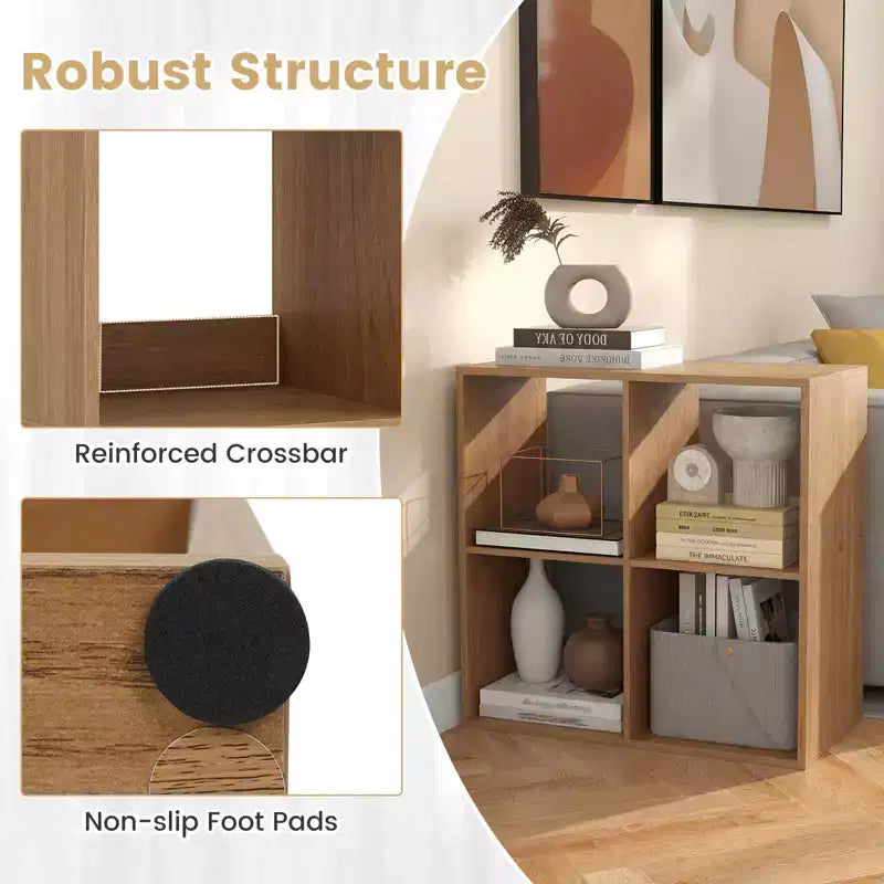 4-Cube Open Bookshelf with Anti-tip Kits Home Modern Style Storage Shelf for Study Black/White/Natural/Brown