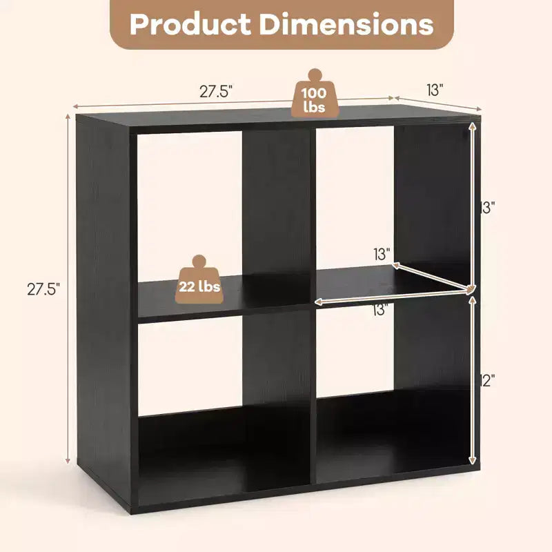 4-Cube Open Bookshelf with Anti-tip Kits Home Modern Style Storage Shelf for Study Black/White/Natural/Brown