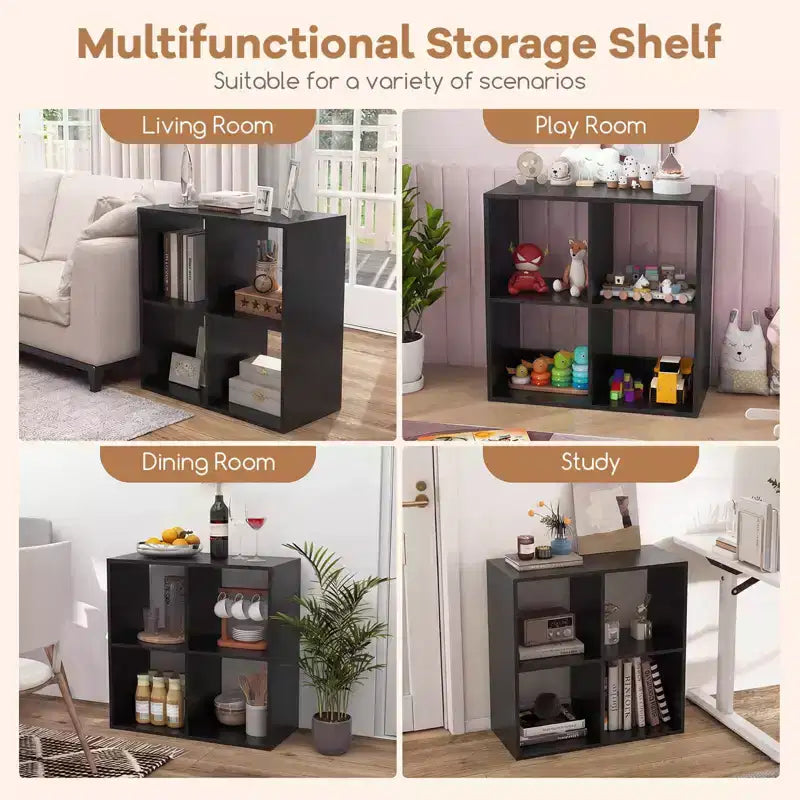4-Cube Open Bookshelf with Anti-tip Kits Home Modern Style Storage Shelf for Study Black/White/Natural/Brown