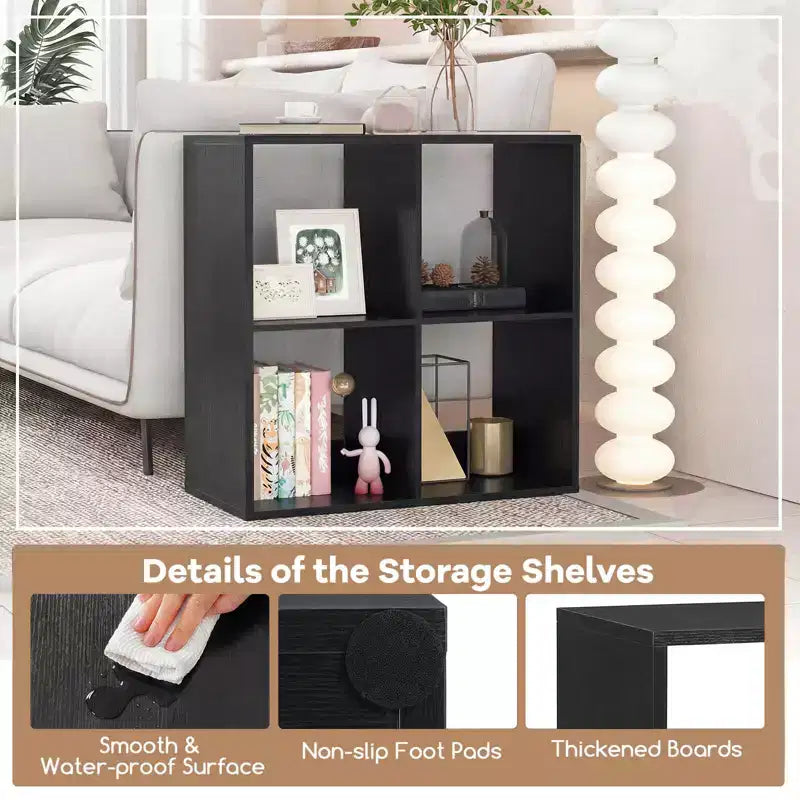 4-Cube Open Bookshelf with Anti-tip Kits Home Modern Style Storage Shelf for Study Black/White/Natural/Brown