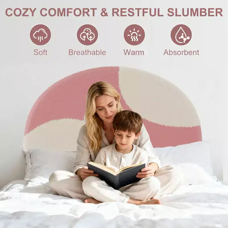 Struttura letto singolo/matrimoniale con testiera bouclé rotonda rosa e bianca - design ad arco imbottito, supporto con doghe in legno, non serve la rete a molle, facile da montare