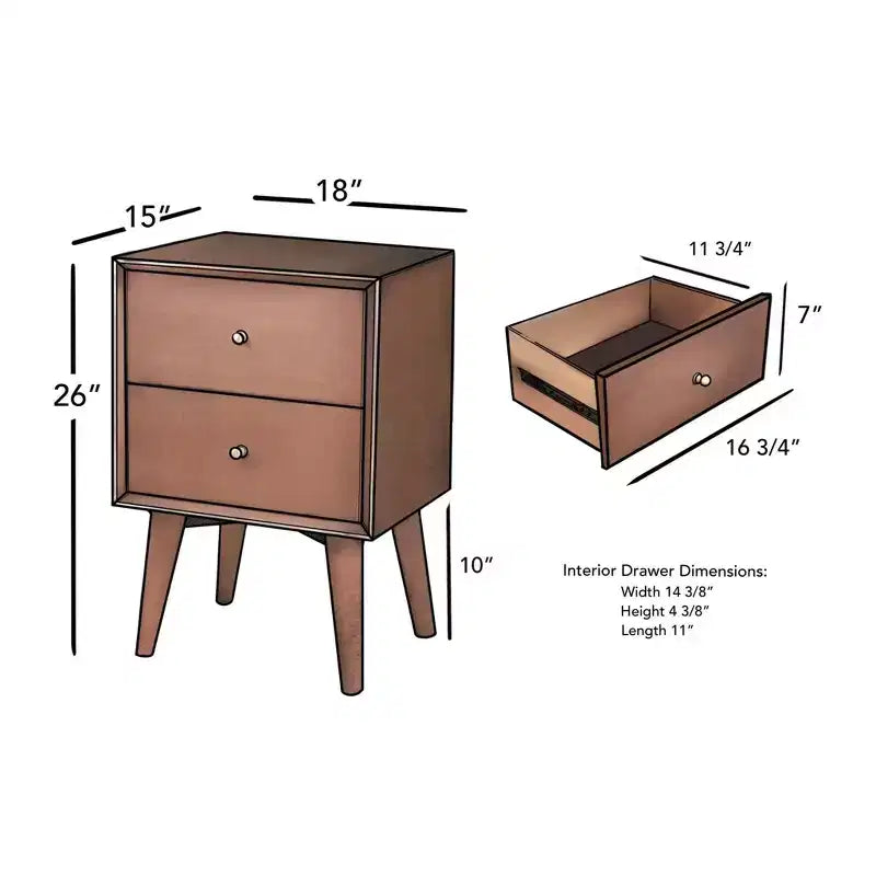 Chestnut Nightstand, Solid Finish Bedside Night Table, Space Saving Side Table for Bedroom Decor