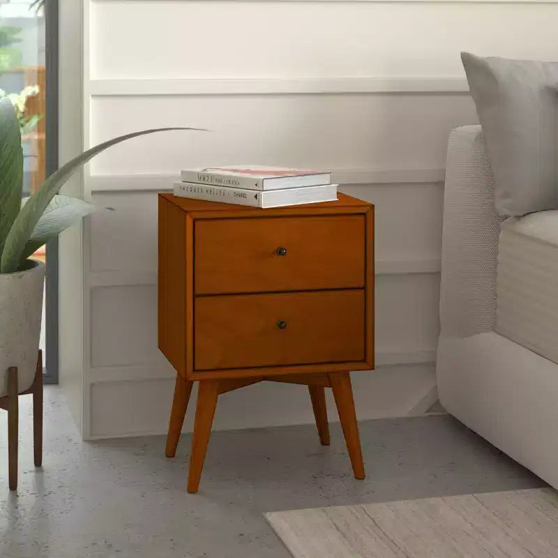 Chestnut Nightstand, Solid Finish Bedside Night Table, Space Saving Side Table for Bedroom Decor