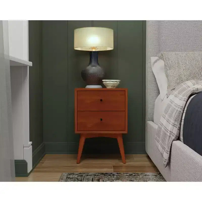 Chestnut Nightstand, Solid Finish Bedside Night Table, Space Saving Side Table for Bedroom Decor