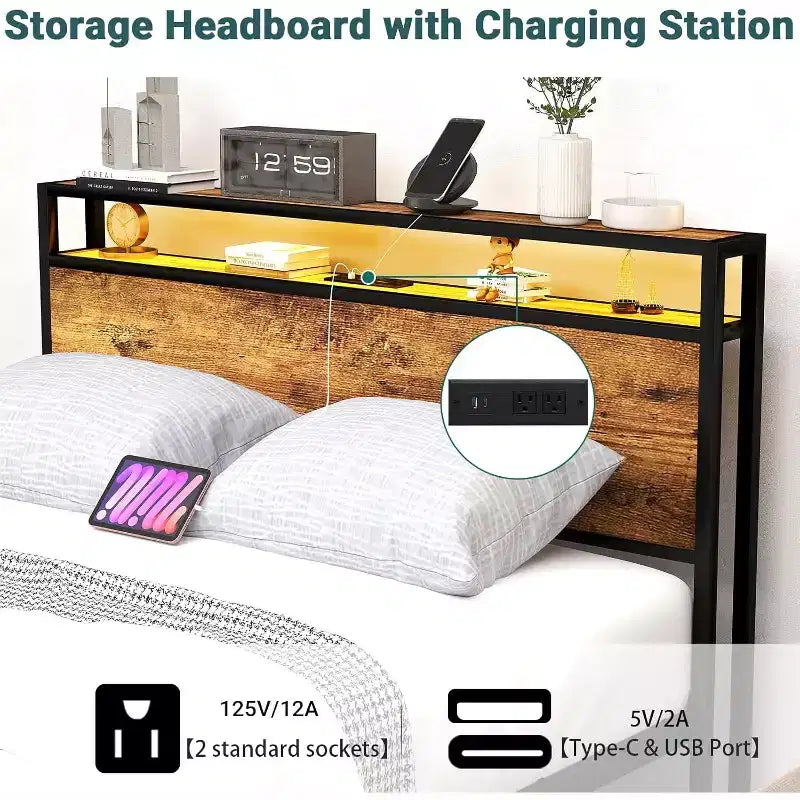 Queen Size Storage Platform Bed Frame with 8 Drawers, Wooden Headboard & Footboard, Noise-Free Design, No Box Spring Needed, Brown