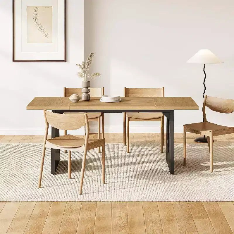 Tavolo da pranzo rettangolare da 70.8 pollici per 6 persone, moderno tavolo da cucina in legno con base nera robusta, colore naturale per il soggiorno.