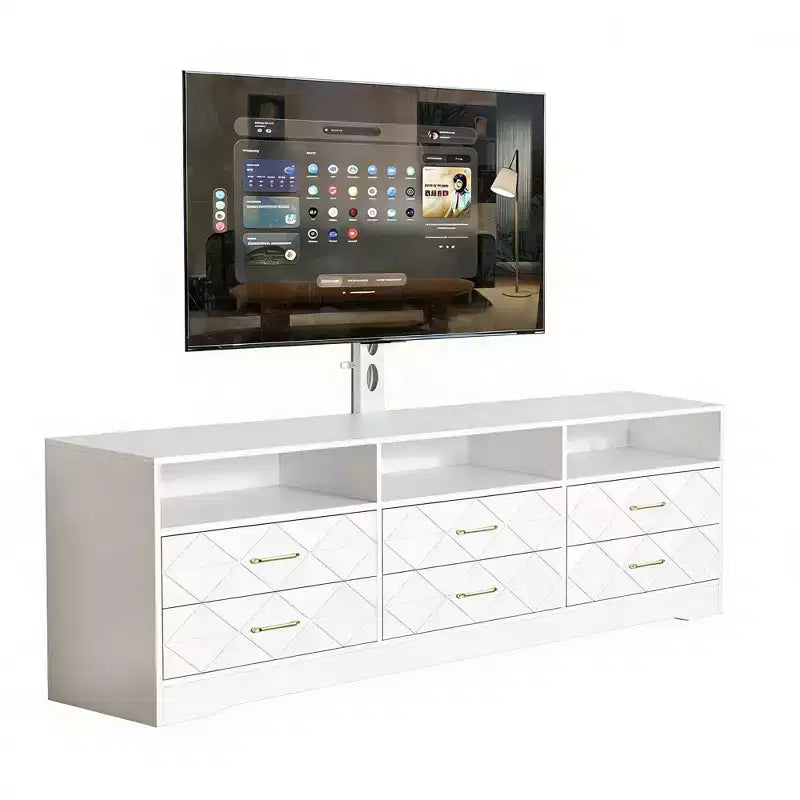 Living Room Bedroom 6 Drawer TV Stand Dresser with Mount, Wood Media Console Storage Entertainment Center, Multiple Colors