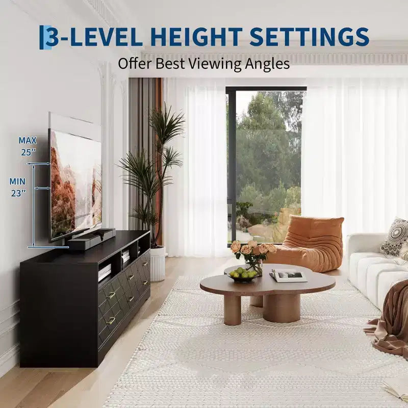 Living Room Bedroom 6 Drawer TV Stand Dresser with Mount, Wood Media Console Storage Entertainment Center, Multiple Colors