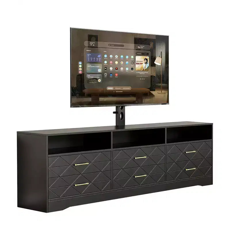 Living Room Bedroom 6 Drawer TV Stand Dresser with Mount, Wood Media Console Storage Entertainment Center, Multiple Colors