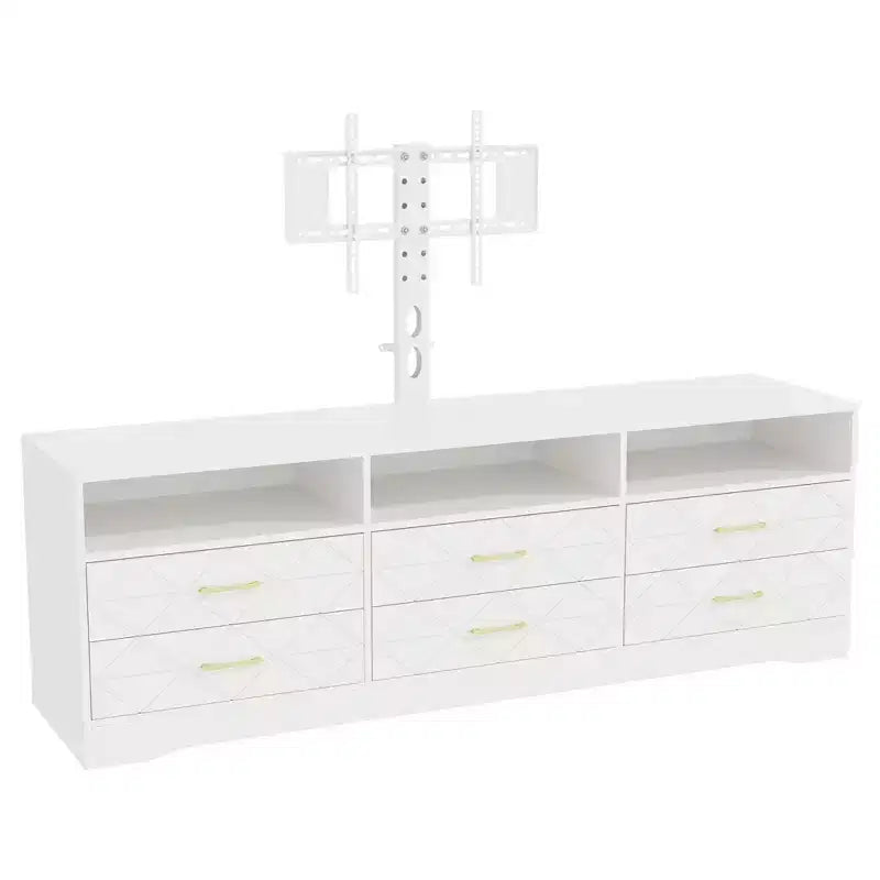 Living Room Bedroom 6 Drawer TV Stand Dresser with Mount, Wood Media Console Storage Entertainment Center, Multiple Colors