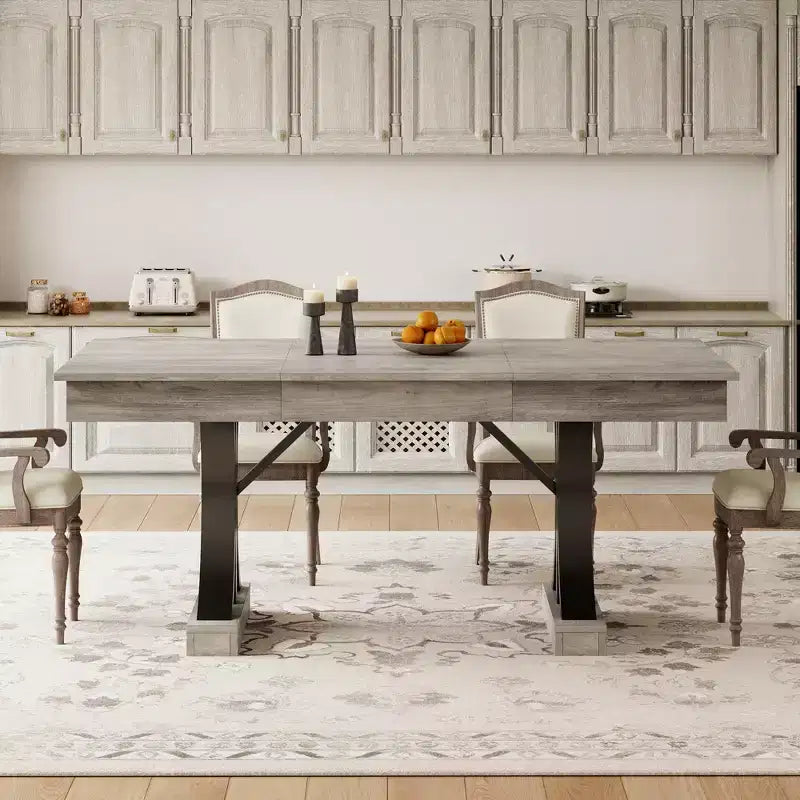 Grande tavolo da pranzo da 71 per 6-8 persone, tavolo rettangolare da cucina in legno con 2 cassetti e robusta struttura in metallo, tavolo da pranzo da 6 piedi per sala da pranzo e cucina