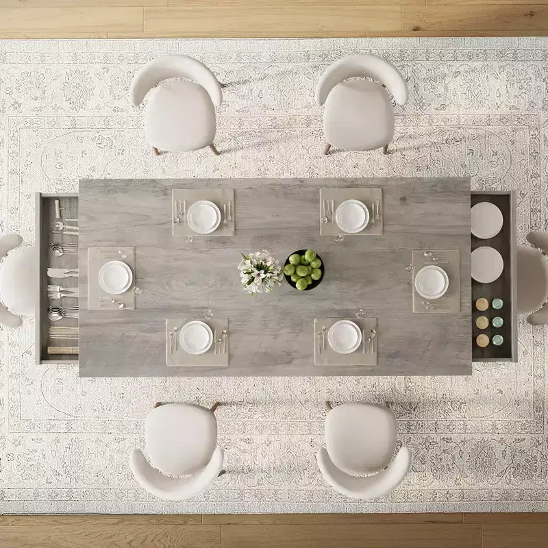 Grande tavolo da pranzo da 71 per 6-8 persone, tavolo rettangolare da cucina in legno con 2 cassetti e robusta struttura in metallo, tavolo da pranzo da 6 piedi per sala da pranzo e cucina