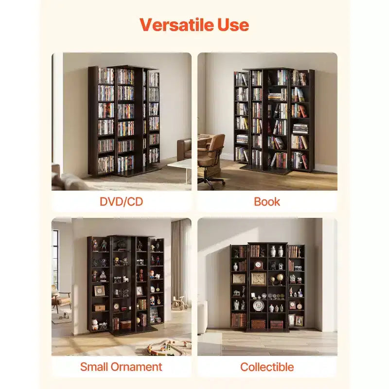 Media Storage Cabinet, 6-Tier DVD Shelf Organizer, 24.02 x 14.49 x 50 in Multimedia Storage Organizer for CDs, DVDs, Books, Games, Brown