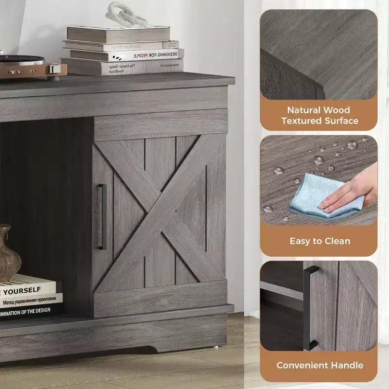 58'' Modern Farmhouse TV Stand for TVs up to 65 - Natural Grey, 200 lbs Capacity, Adjustable Storage Shelves
