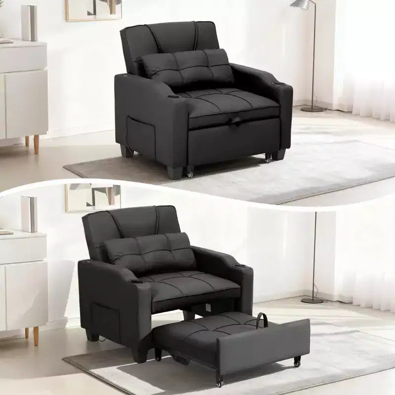 Poltrona letto trasformabile 3-in-1 con porte USB, portabicchieri e tasche laterali - divano estraibile con schienale regolabile per piccoli spazi