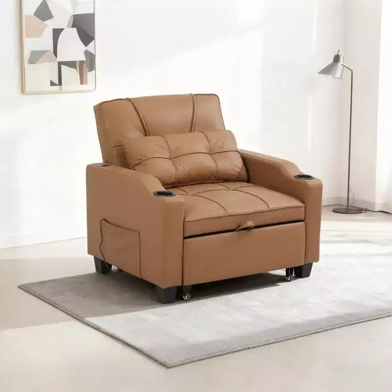 Poltrona letto trasformabile 3-in-1 con porte USB, portabicchieri e tasche laterali - divano estraibile con schienale regolabile per piccoli spazi