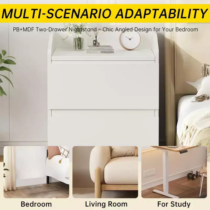 Comodino moderno, tavolino da letto con 2 cassetti, design senza maniglie, per soggiorno