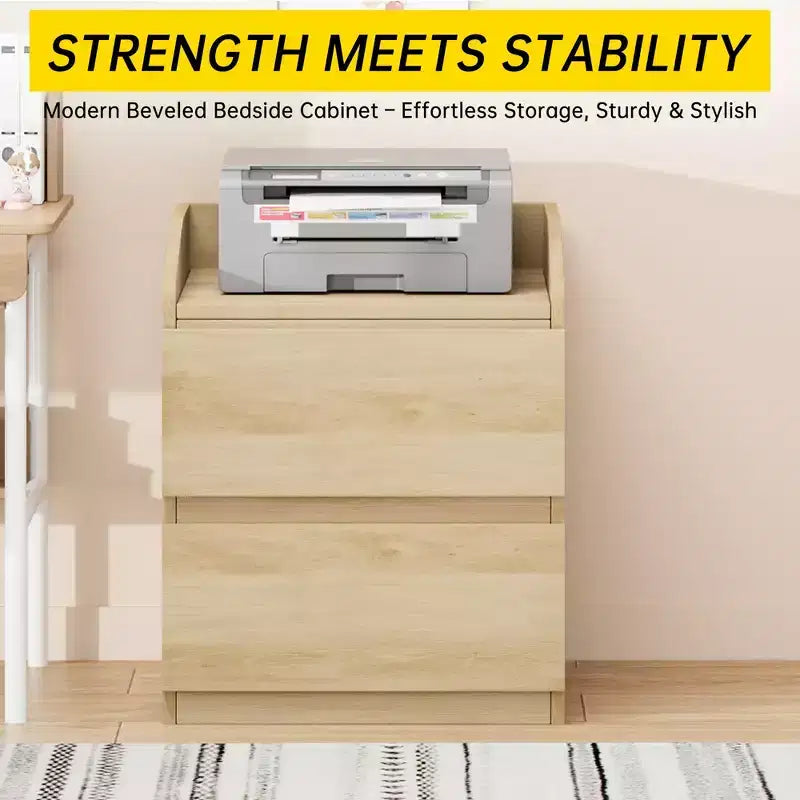 Comodino moderno, tavolino da letto con 2 cassetti, design senza maniglie, per soggiorno