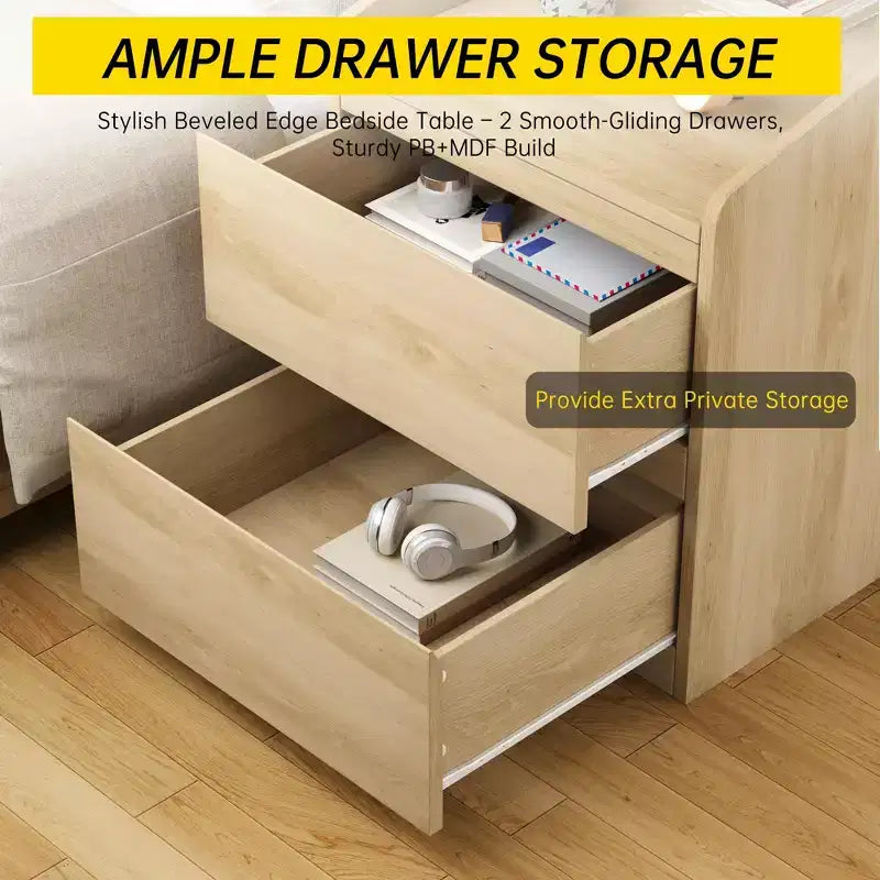 Comodino moderno, tavolino da letto con 2 cassetti, design senza maniglie, per soggiorno