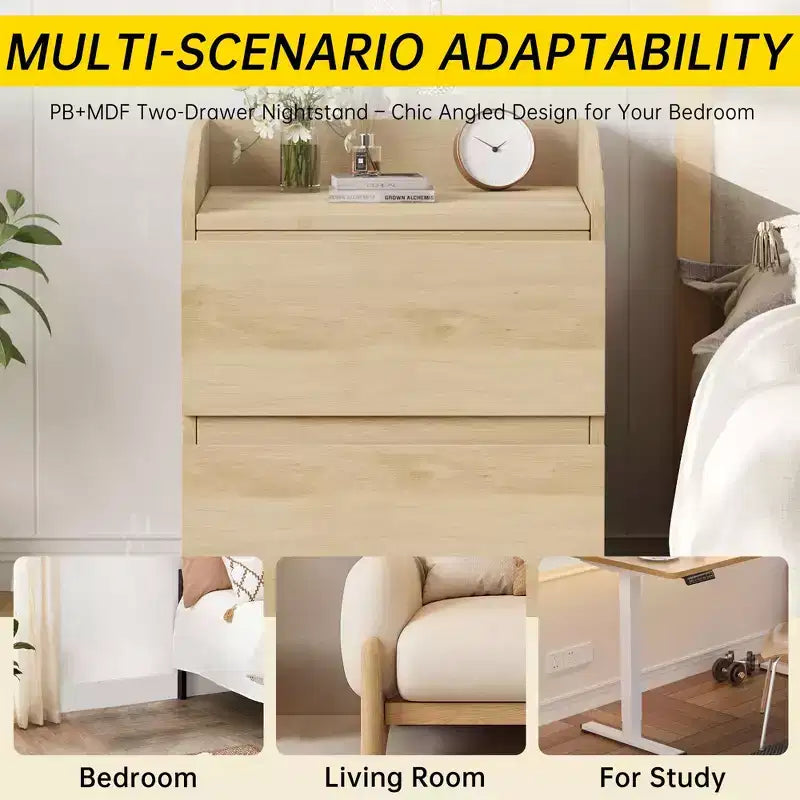 Comodino moderno, tavolino da letto con 2 cassetti, design senza maniglie, per soggiorno