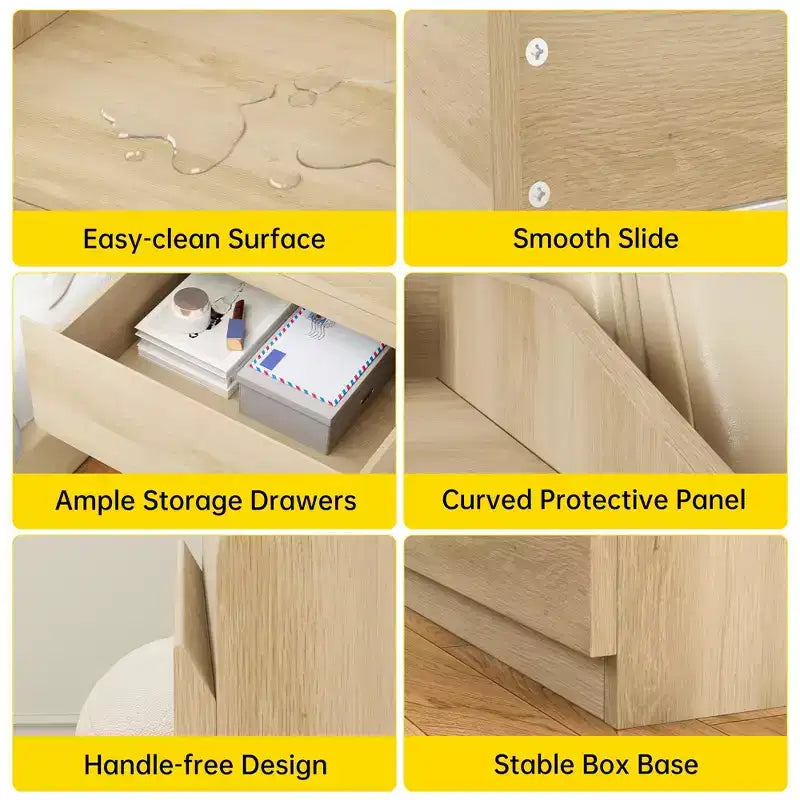 Comodino moderno, tavolino da letto con 2 cassetti, design senza maniglie, per soggiorno