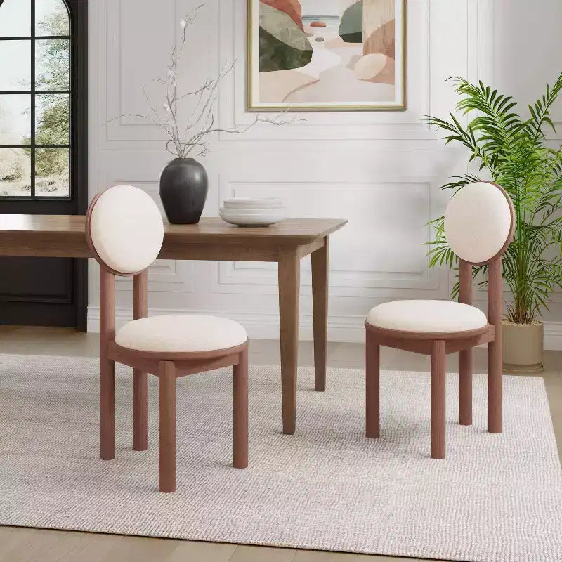 Set of 2 Contemporary Upholstered Rubberwood Armless Dining Chairs Walnut/Beige