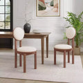 Set of 2 Contemporary Upholstered Rubberwood Armless Dining Chairs Walnut/Beige