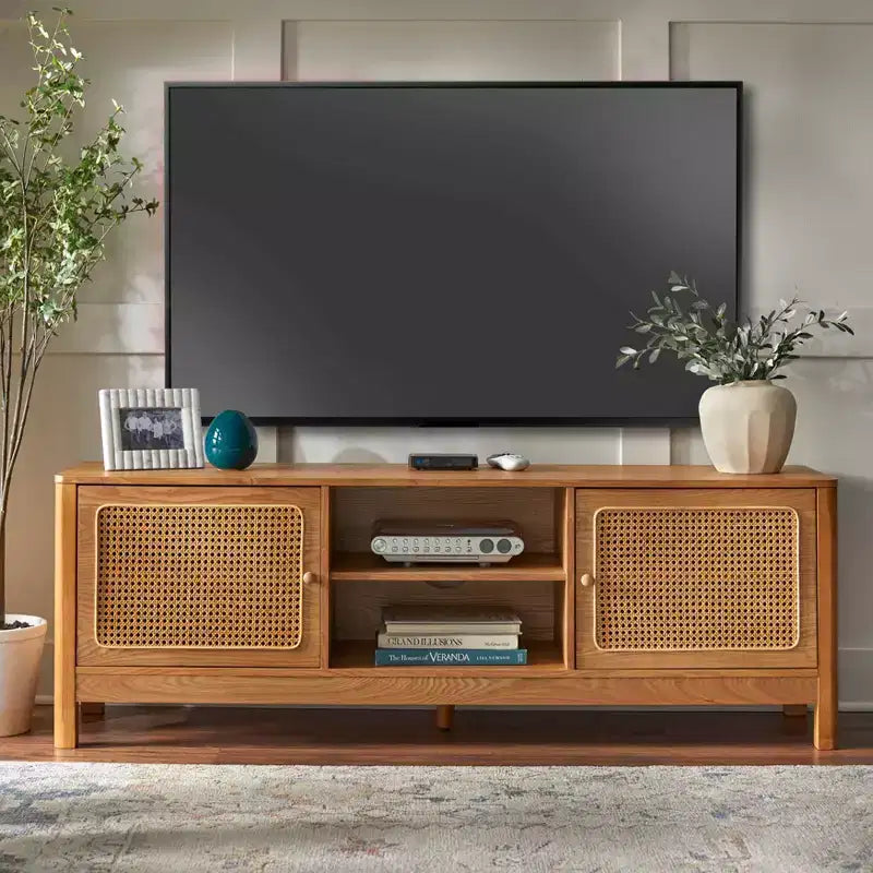 Natural Cane Rectangle TV Stand Up to 70" TV Natural