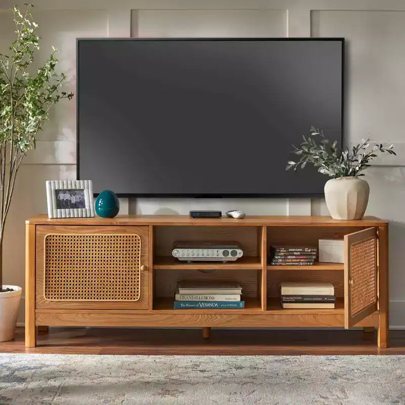 Natural Cane Rectangle TV Stand Up to 70" TV Natural