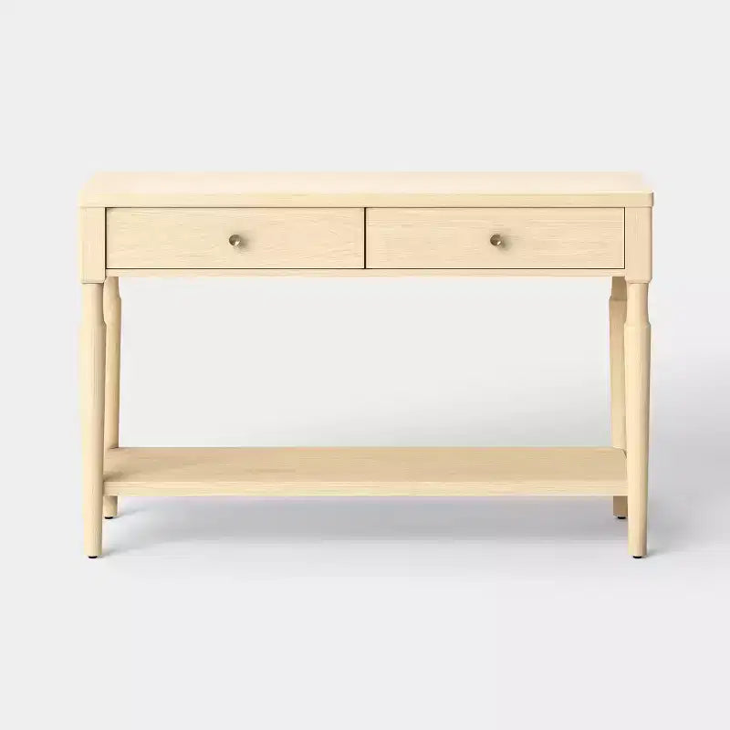 Turned Wood Console Table with Two Drawers Natural