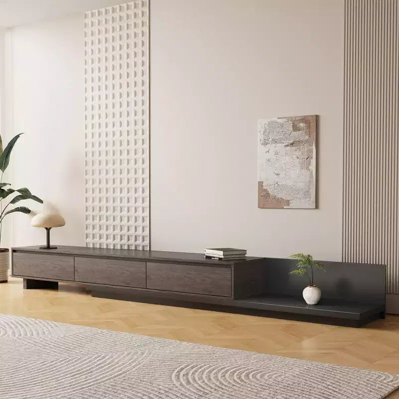 78.7in modern expandable TV stand in Dark Walnut, media console with 3 drawers
