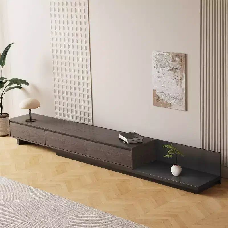78.7in modern expandable TV stand in Dark Walnut, media console with 3 drawers