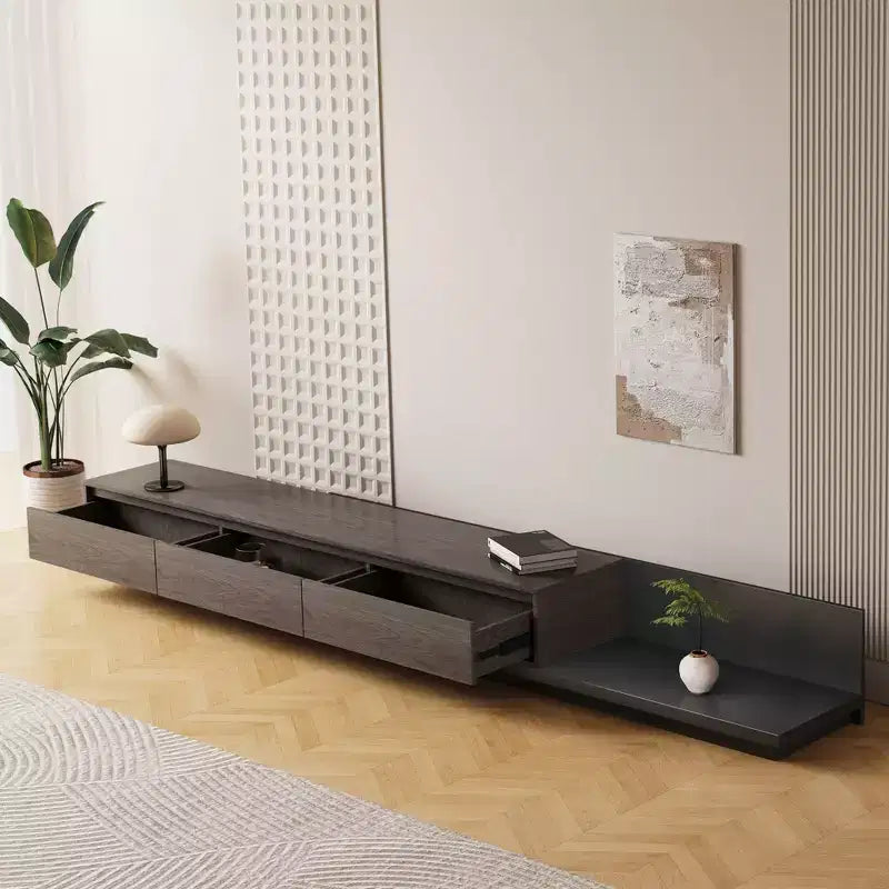 78.7in modern expandable TV stand in Dark Walnut, media console with 3 drawers